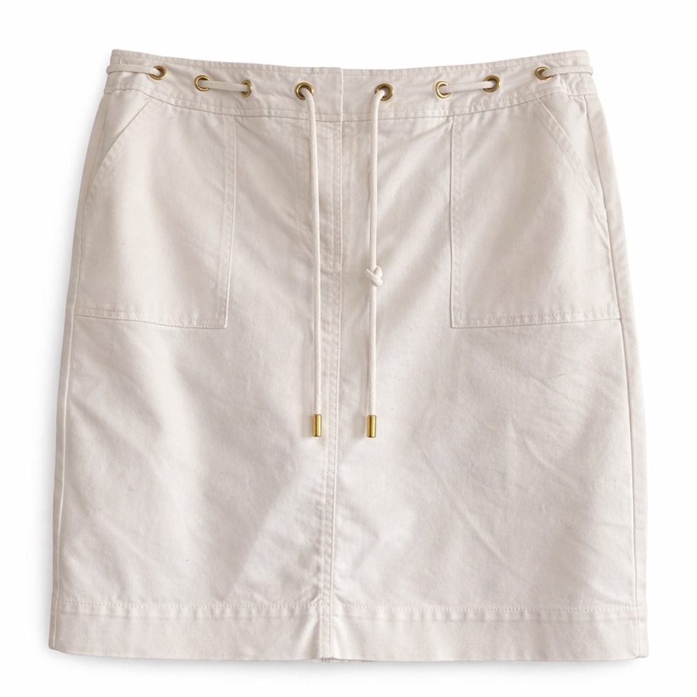 TALBOTS  White Knee Length Drawstring Skirt Size 12 Gold Grommet